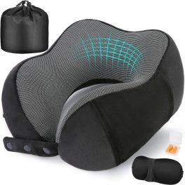 Neck Pillow for Airplane Sleeping – Memory Foam Travel Pillow with Neck & Head Support, U-Shaped Design for Long Flights, Portable Adult Neck Support Pillow with Washable Cover (Grey)