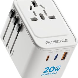 Universal Travel Adapter, International Travel Plug Adapter with 2 USB-C(PD 20W) & 1 USB-A Ports, All in One Portable Adaptor, for USA, UK, EU, AU & 224+ Countries (White) US
