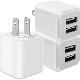 USB Wall Charger, Dual Port Cube Power Adapter Charger Plug Block Charging Box, Dual Port Wall Fast Charging Adapter, Compatible for i Phone 14 13 12 11,Milky White